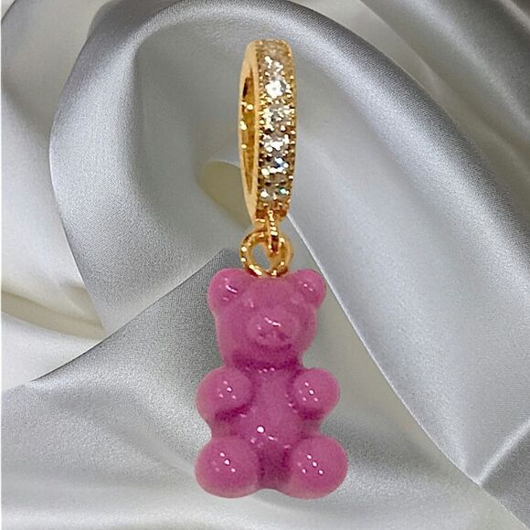 NOSTALGIC GUMMY BEAR CHARM PENDANT CUBIC ZIRCON 18K GOLD PLATED - Picture 1 of 3
